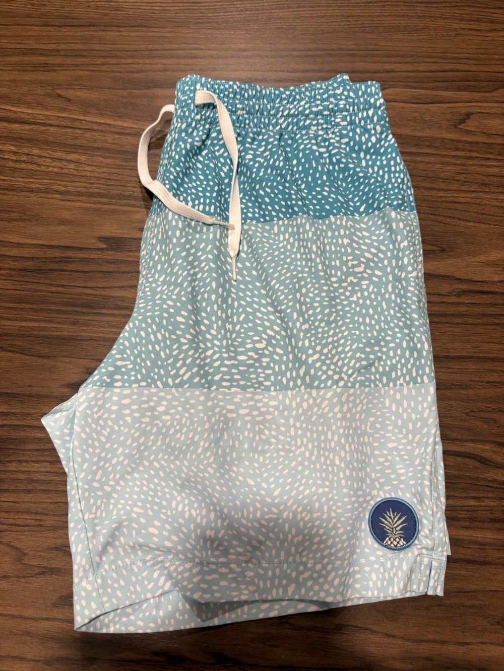 chubbies Teal & White Swim Shorts with Subtle Blue Trim